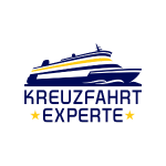 Logo des Kreuzfahrt Experten mit einem stilisierten Kreuzfahrtschiff in Blau und Gelb.