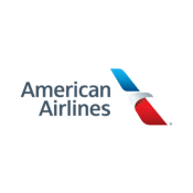 Logo von American Airlines mit stilisierten Farben in Blau, Rot und Weiß.
