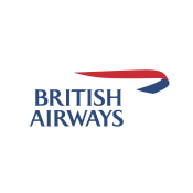 Logo von British Airways mit rotem und blauem Flugzeug-Symbol und Schriftzug.