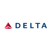 Logo von Delta Airlines mit rotem Dreieck und blauer Schrift.