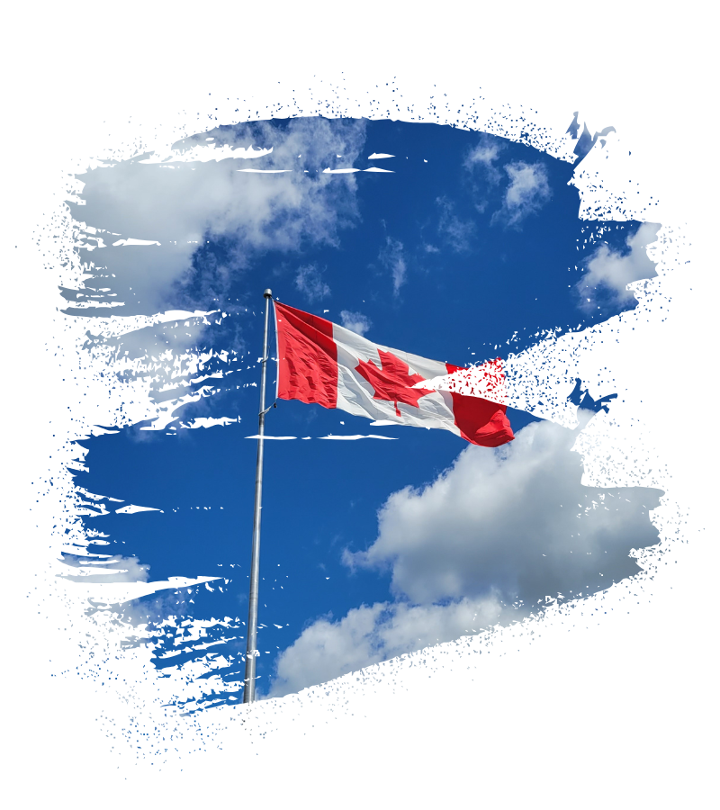 Kanadische Flagge mit roten und weißen Farben weht vor einem blauen Himmel mit Wolken.