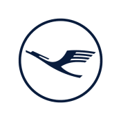 Logo der Lufthansa mit stilisiertem Flügel in einem runden Design.