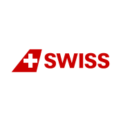 Logo der Swiss Airlines mit rotem Schriftzug und Schweizer Kreuz.