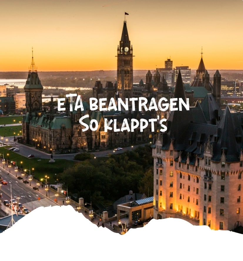 Stadtansicht von Ottawa mit dem Text 'eTA beantragen So klappt's' im Vordergrund.