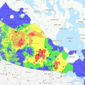 Karte von Manitoba mit farblichen Markierungen für Waldbrandgebiete im Mai 2025.