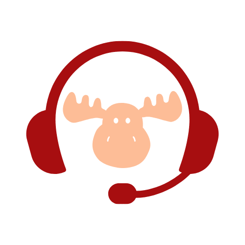 Ein Elchkopf mit einem Headset, das für Kundenservice oder Unterstützung steht.