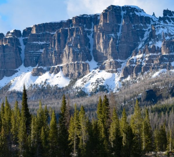 Großer Berg mit schneebedecktem Gipfel im Yellowstone Nationalpark. Kanada-Rundreise